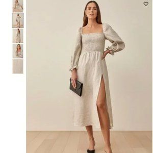 Reformation GItane Dress - 3/4 Sleeve Midi Linen - Oatmeal, XS, NWT